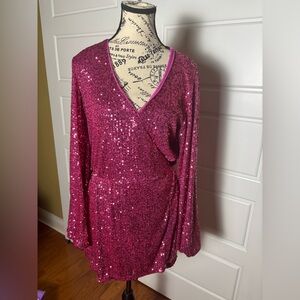 Free People Christa pink sequin romper size small